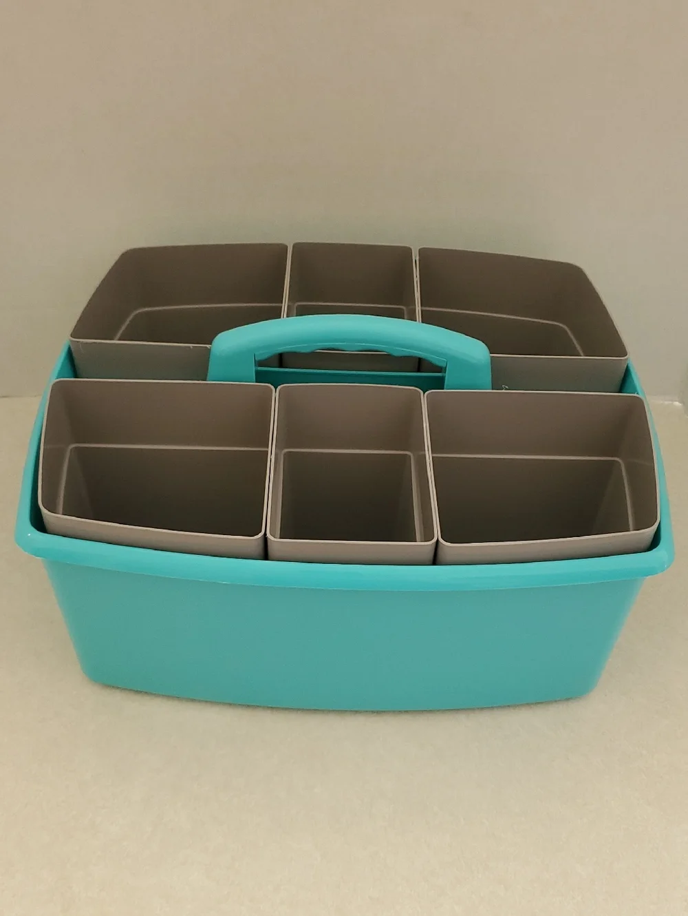 Art Organizer Caddy in Teal and Gray - Portable Cosmetic Storage